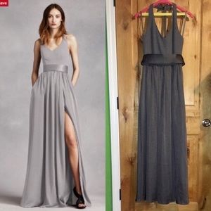 WHITE By VERA WANG Graphite V-Neck Halter Gown with Sash VW360214 EUC 6
